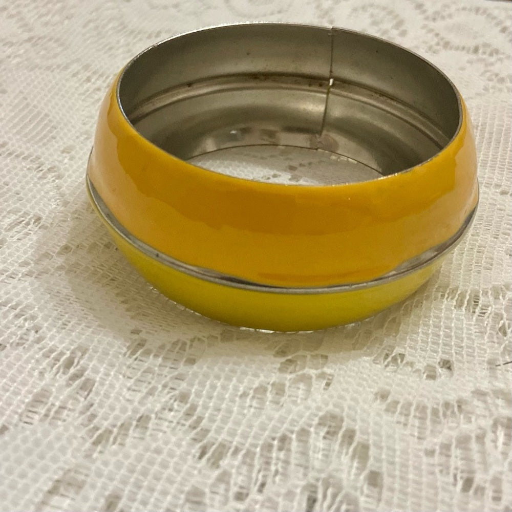 Lot of 2 Vintage Chunky Yellow Interlocking Cuff Bangle; Orange-Yellow Bangle