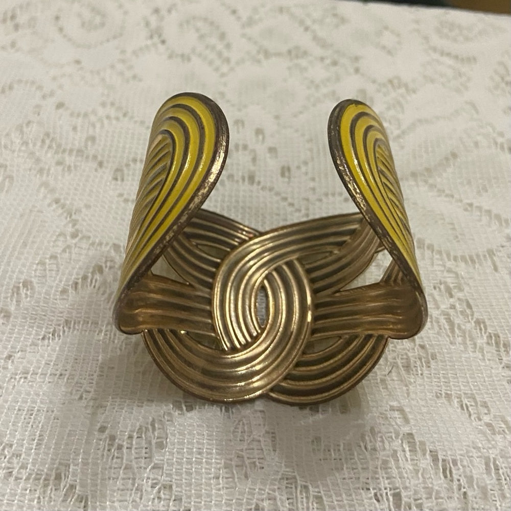 Lot of 2 Vintage Chunky Yellow Interlocking Cuff Bangle; Orange-Yellow Bangle