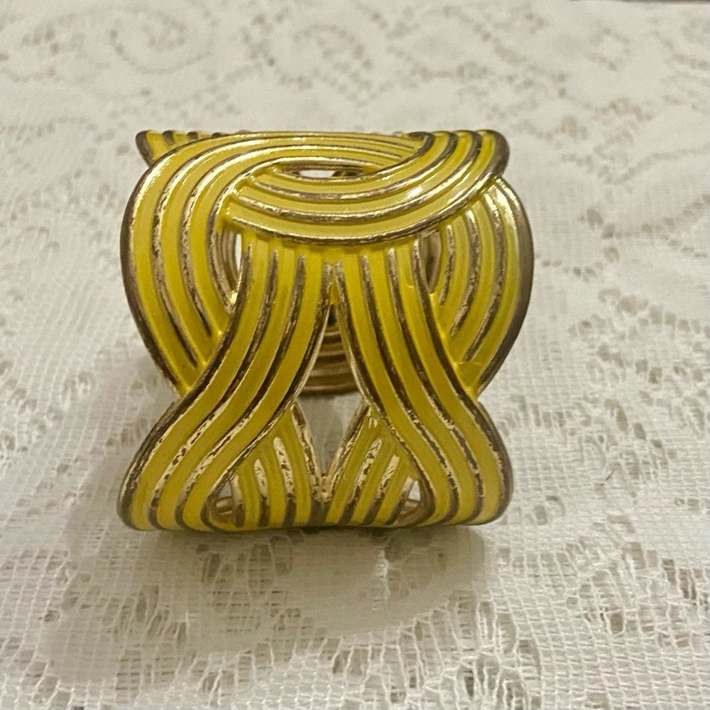 Lot of 2 Vintage Chunky Yellow Interlocking Cuff Bangle; Orange-Yellow Bangle