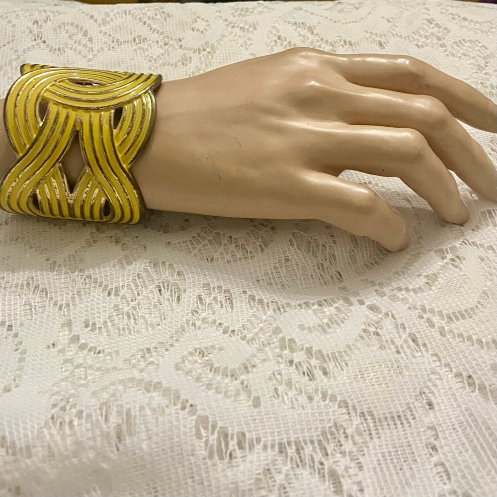 Lot of 2 Vintage Chunky Yellow Interlocking Cuff Bangle; Orange-Yellow Bangle