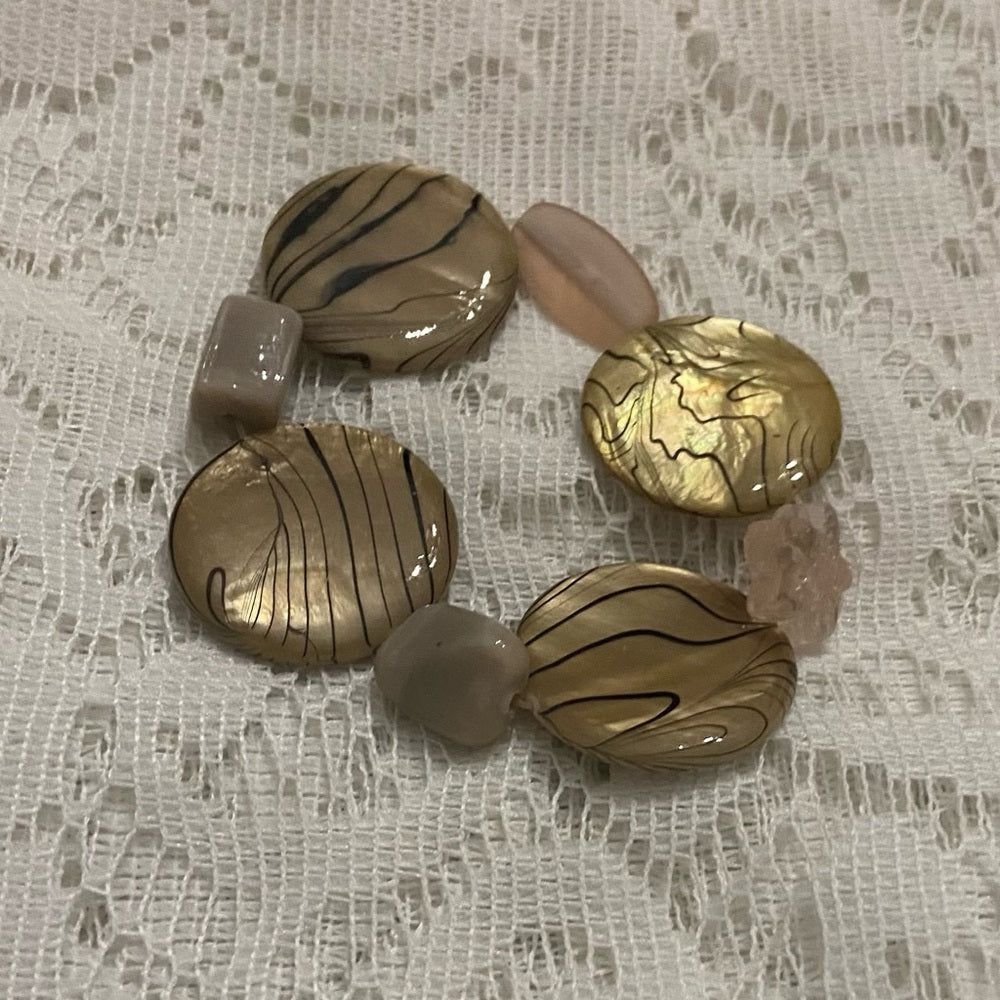 Lot of 3 Vintage, Glass Beaded Bracelets- Red, Beige, Brown-Green Cuff Bracelet