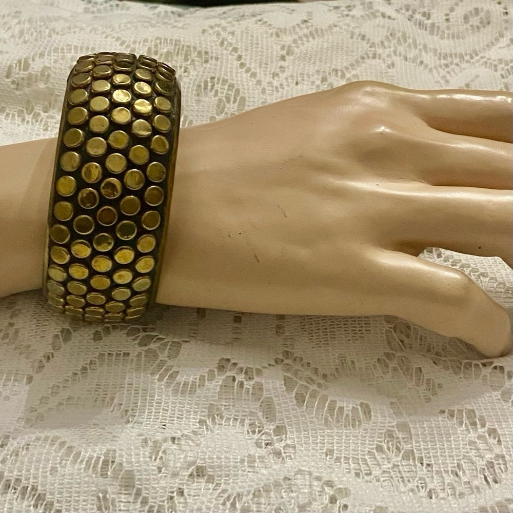Lot of 2 Vintage Chunky, Black and White Polka Dot Hinged Bangle Bracelets