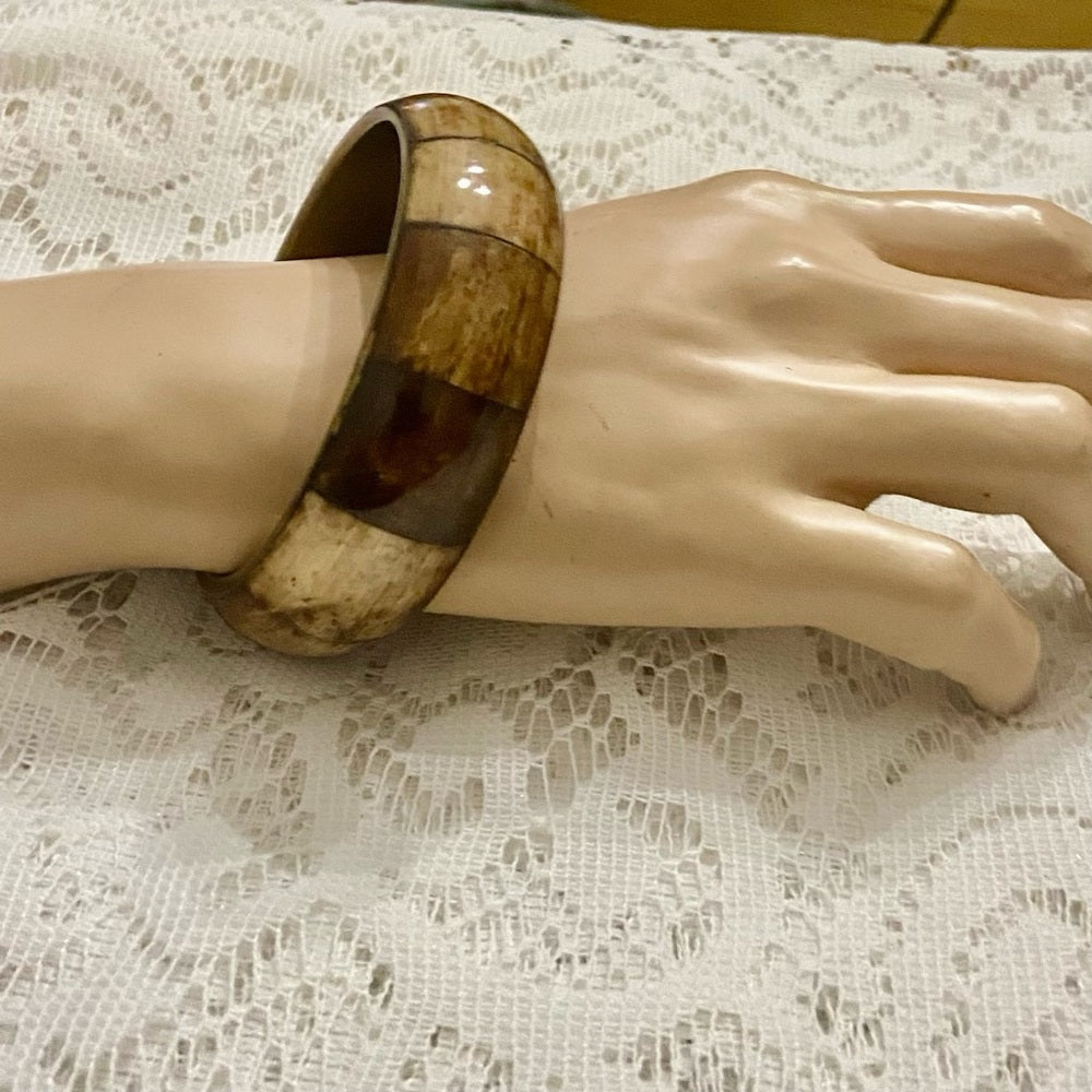 Lot of 2 Vintage Chunky Owl Enamel- Cloisonné Hinged and Tan Brown Agate Bangles