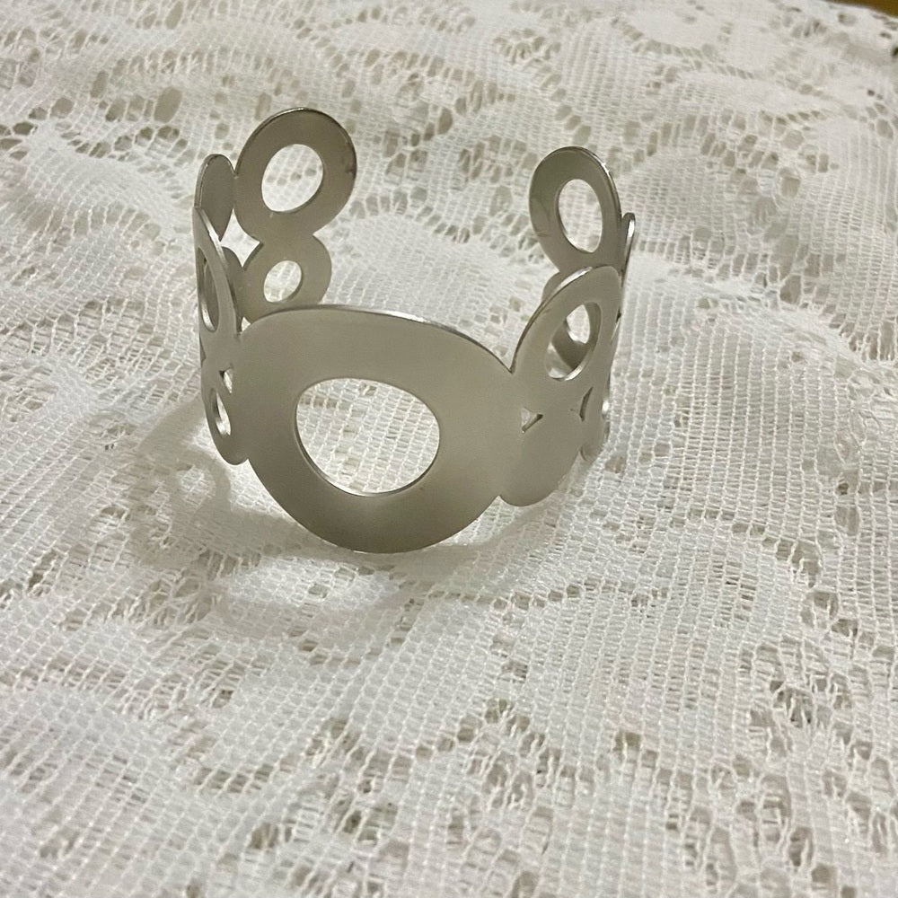 Lot of 2 Vintage Chunky Silver Tone with Rhinestones and Circular Cuff Bangle