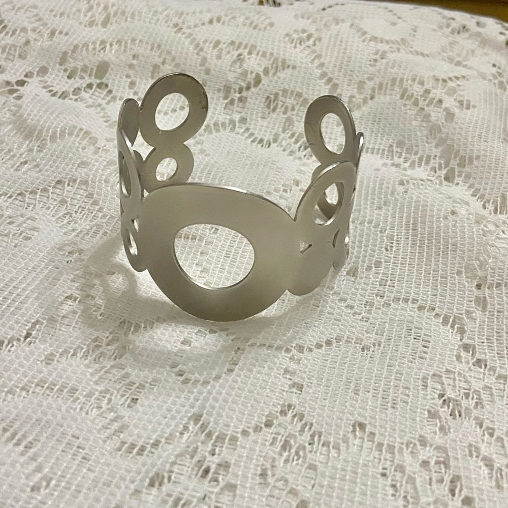 Lot of 2 Vintage Chunky Silver Tone with Rhinestones and Circular Cuff Bangle