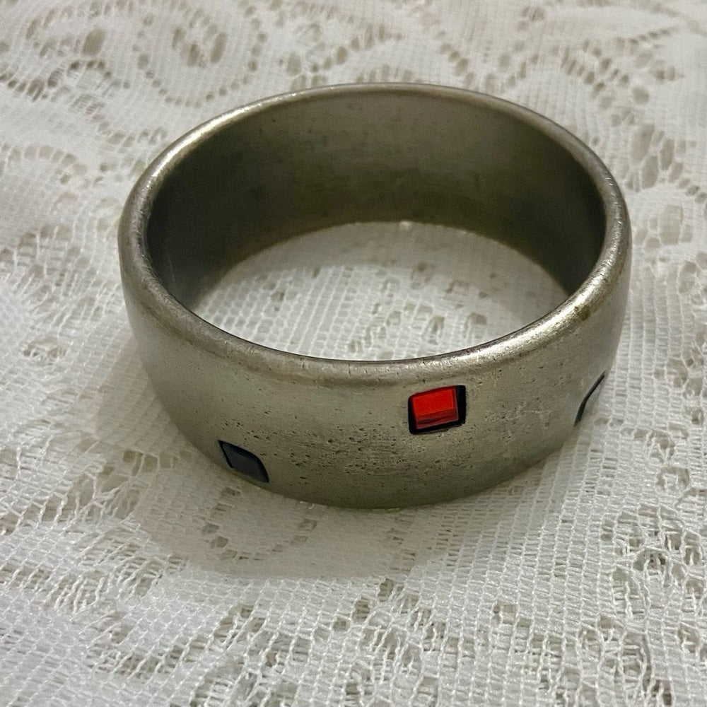 Lot of 2 Vintage Chunky Silver Tone with Rhinestones and Circular Cuff Bangle