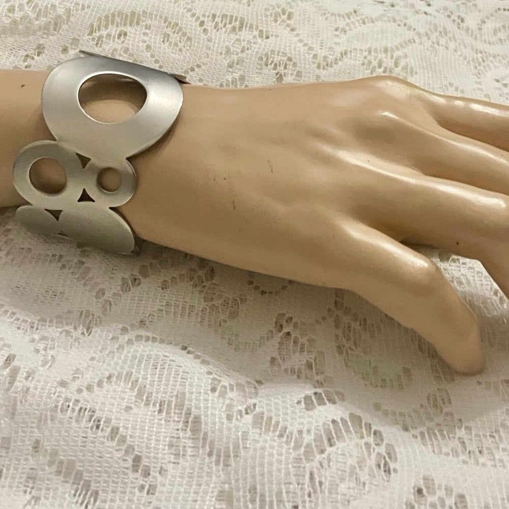 Lot of 2 Vintage Chunky Silver Tone with Rhinestones and Circular Cuff Bangle