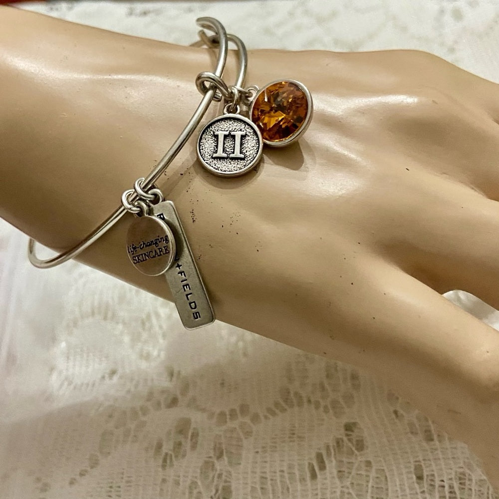 Lot of 2 Vintage Silver Tone Bracelets- Rodan Fields and Pink Agate Cuff Bangle