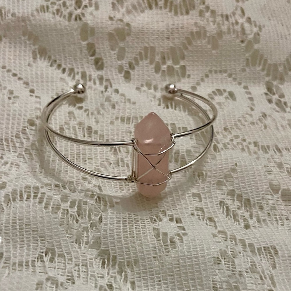 Lot of 2 Vintage Silver Tone Bracelets- Rodan Fields and Pink Agate Cuff Bangle