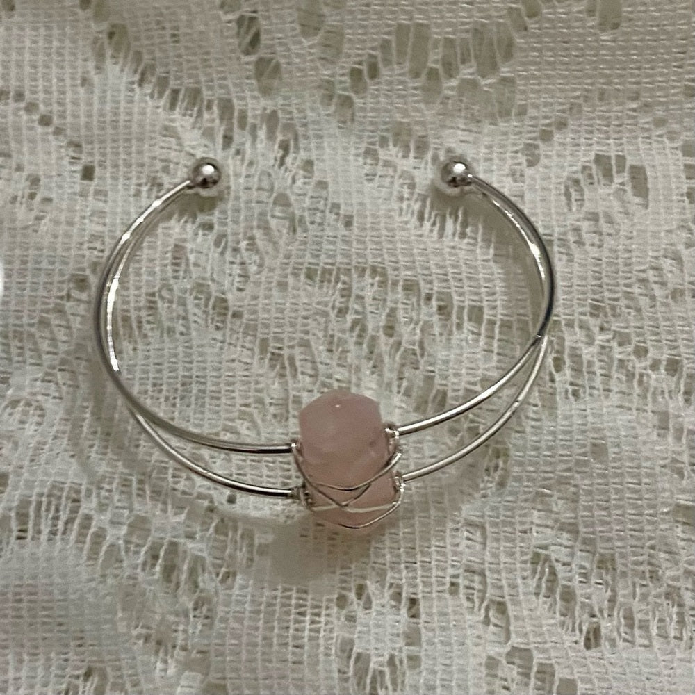 Lot of 2 Vintage Silver Tone Bracelets- Rodan Fields and Pink Agate Cuff Bangle