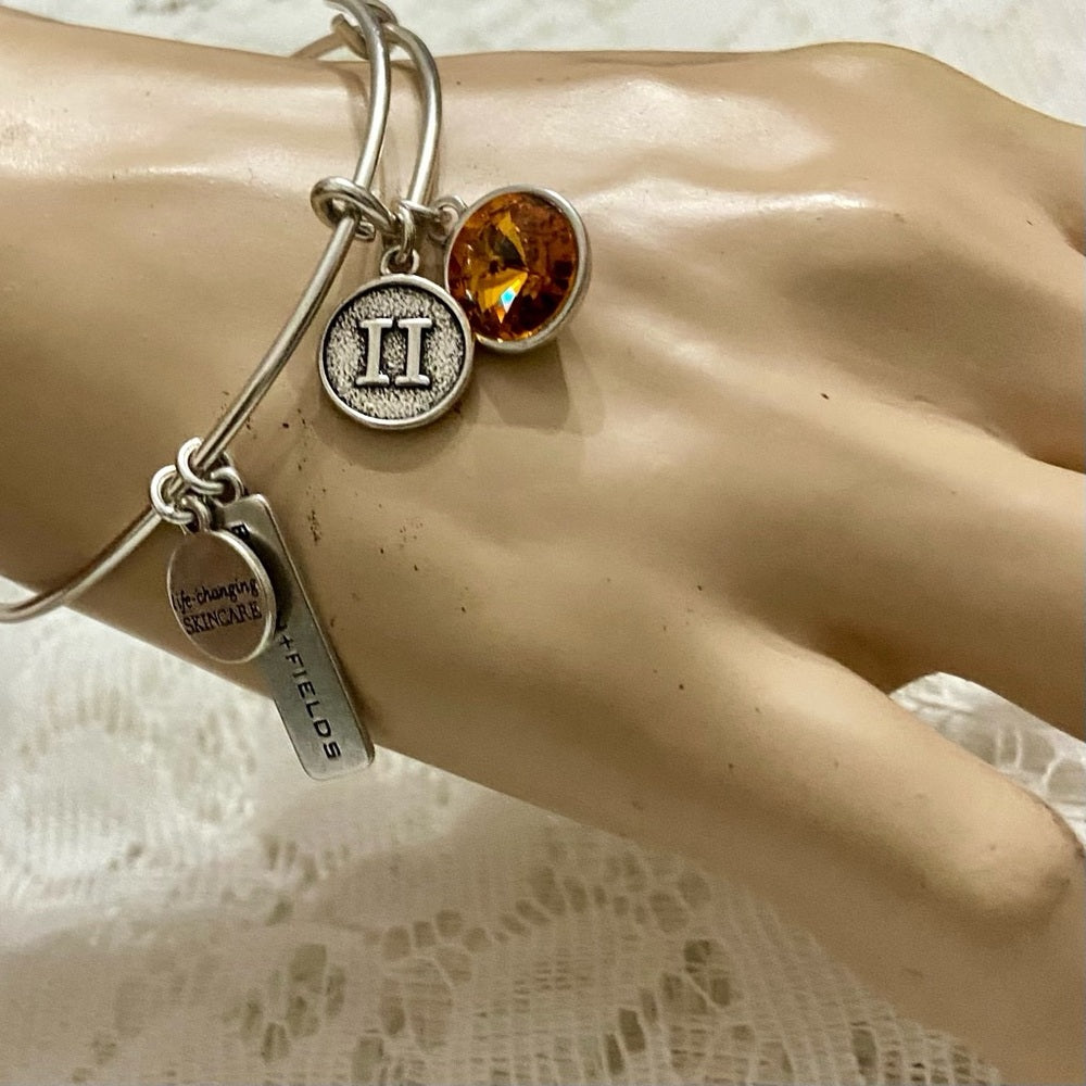 Lot of 2 Vintage Silver Tone Bracelets- Rodan Fields and Pink Agate Cuff Bangle