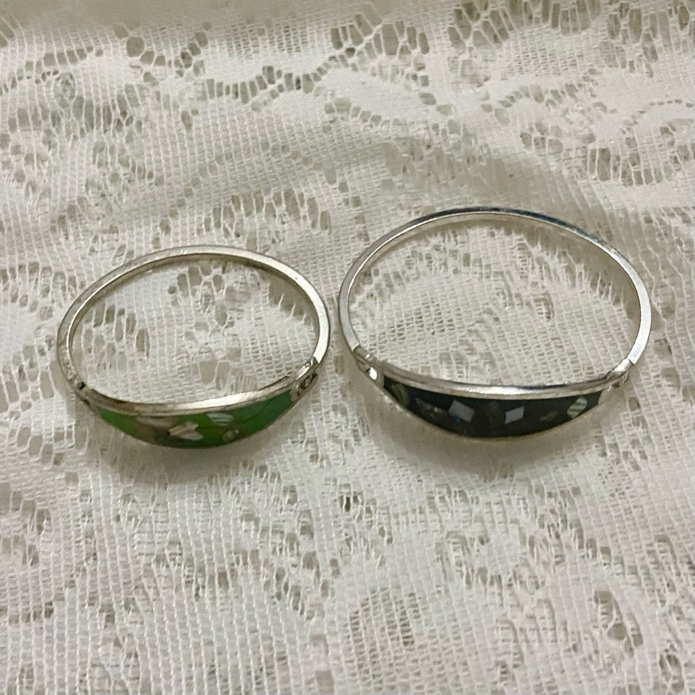 Lot of 2 Vintage Alpaca Silver with Black Abalone (M) and Green Abalone (S)