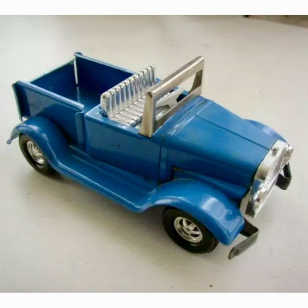 Vintage, 1940-50s Made in Japan, Blue-Silver Tin Jeep-Topper (L)