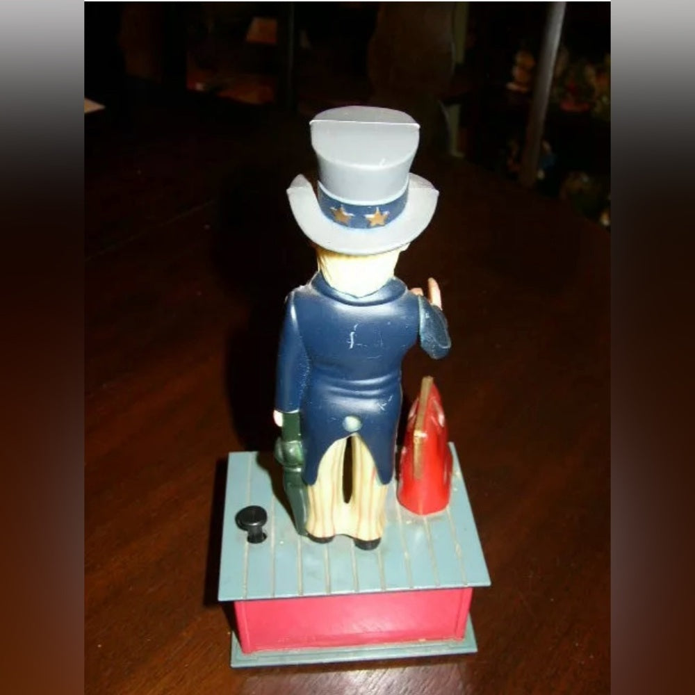 Vintage, Rare, Plastic, Uncle Sam Mechanical Bank with Orig. Box