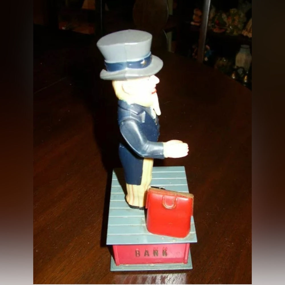 Vintage, Rare, Plastic, Uncle Sam Mechanical Bank with Orig. Box