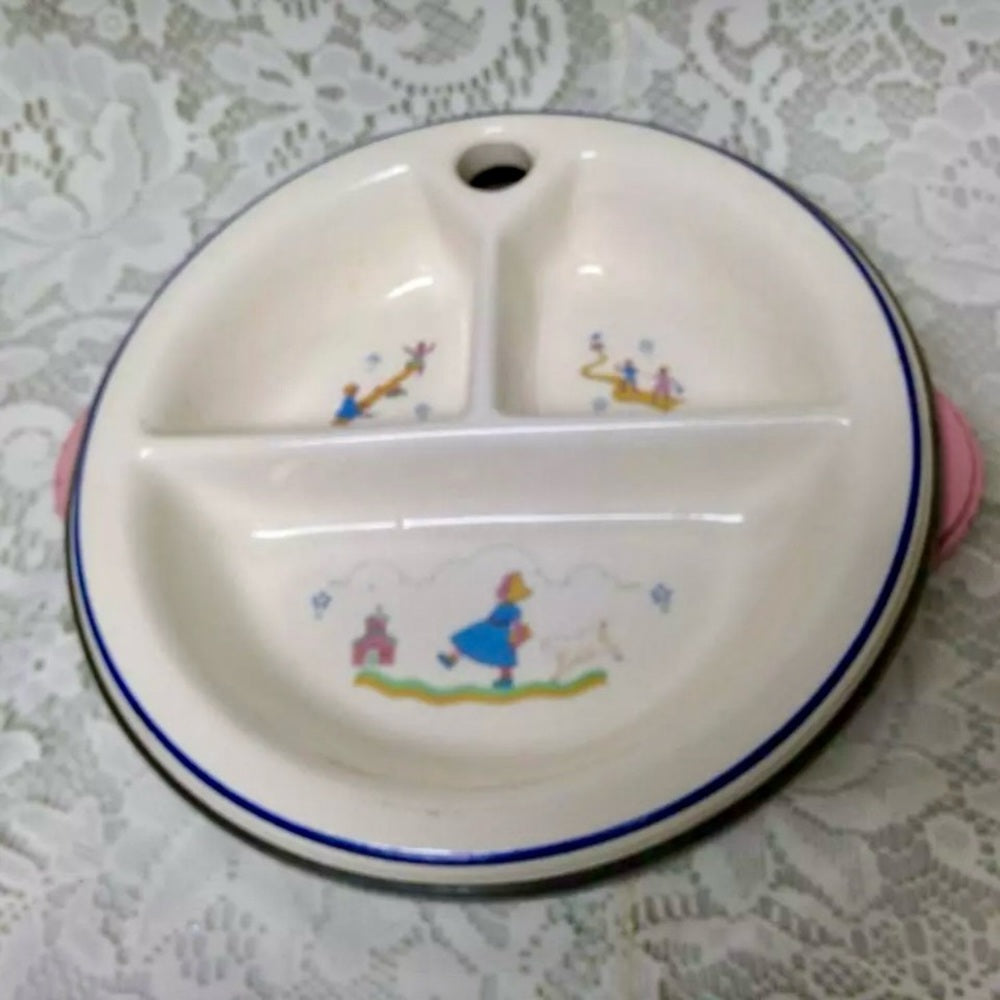 Vintage, Bartsch Mfg. Co., Bopeep - Jack and Jill Chrome Infant Dish with Warmer