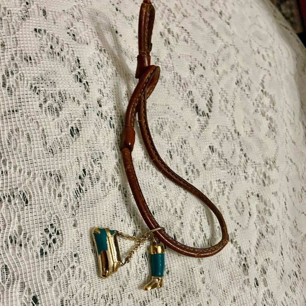 Vintage, Authentic Gucci 8-inch Brown Leather Teal Blue Handbag and Boots Charm