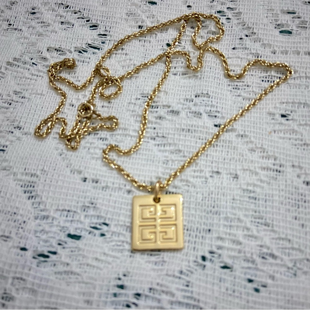 Vintage Givenchy Gold Tone Charm with 22-inch Gold Plated Chain Necklace