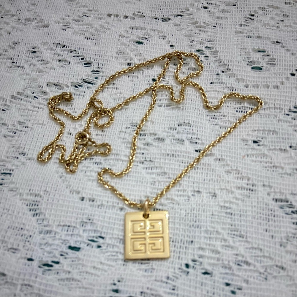 Vintage Givenchy Gold Tone Charm with 22-inch Gold Plated Chain Necklace