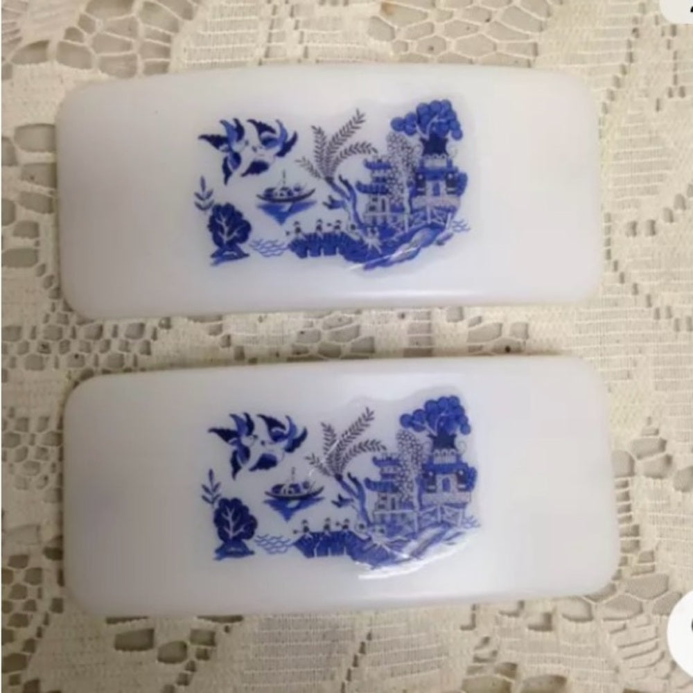 3pc Blue Willow Barrettes 3in x 1.5in and Head Band