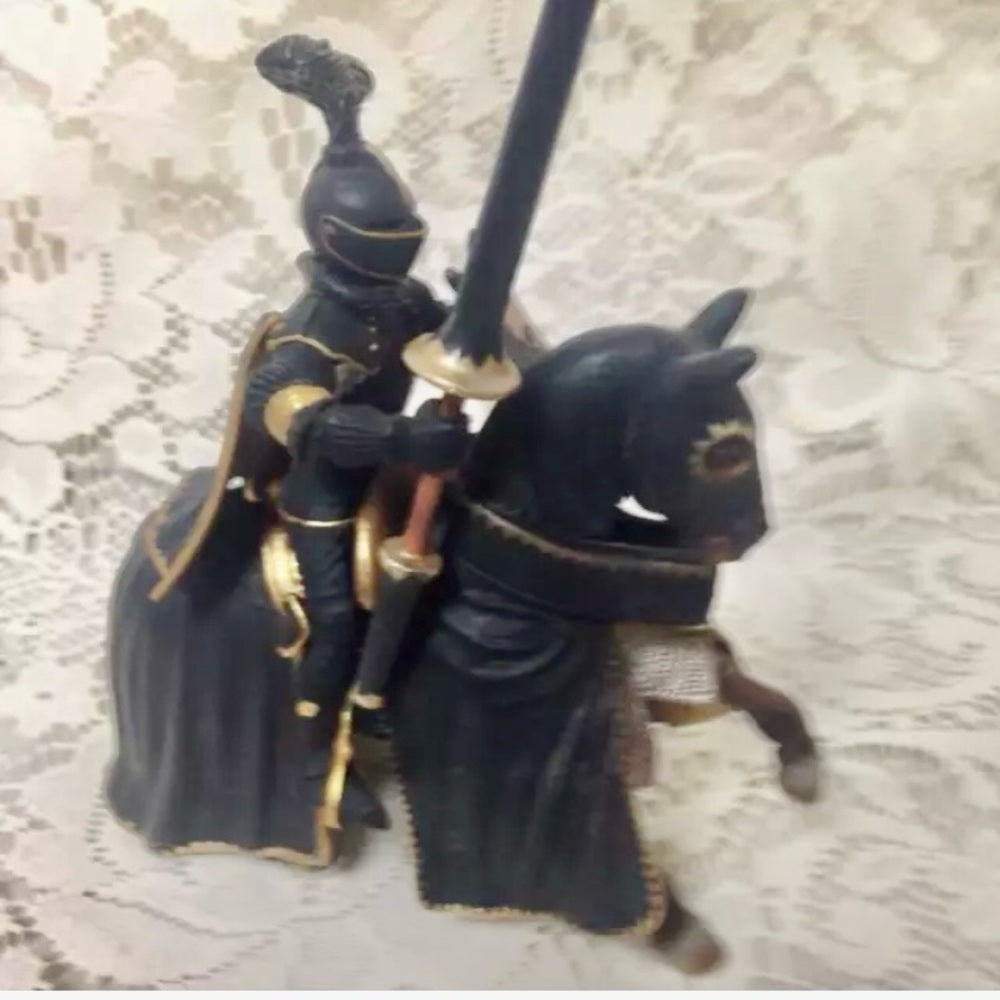 Schleich, Germany, Black Knight on Horse 9in x 5in x 3in