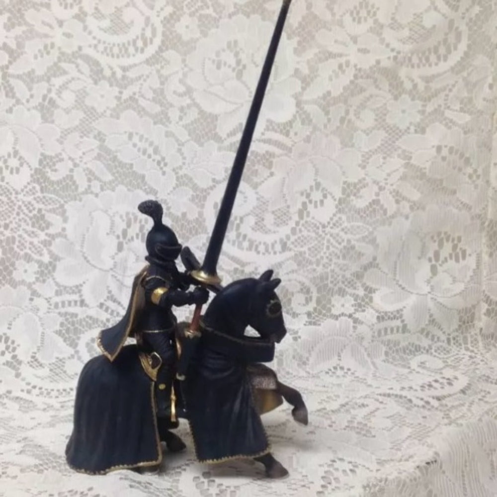 Schleich, Germany, Black Knight on Horse 9in x 5in x 3in