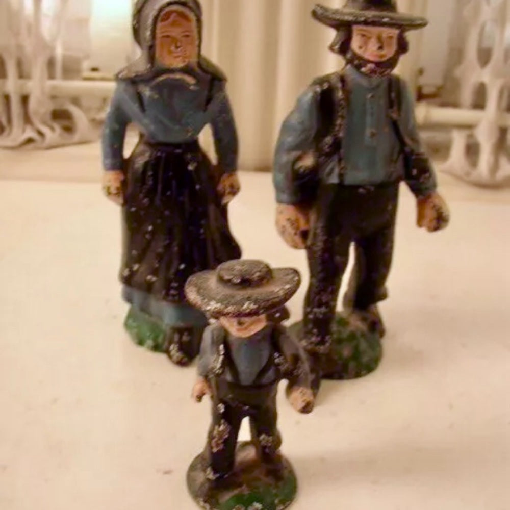 Vintage, Rare, 3-pc Cast Iron Amish Family