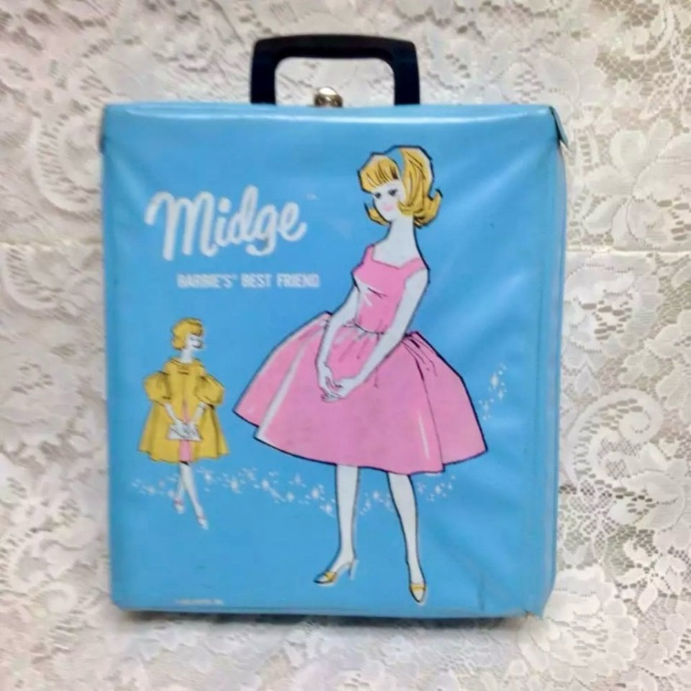 1963 Vintage Blue Vinyl Midge - Barbies Best Friend Carrying Case with Doll