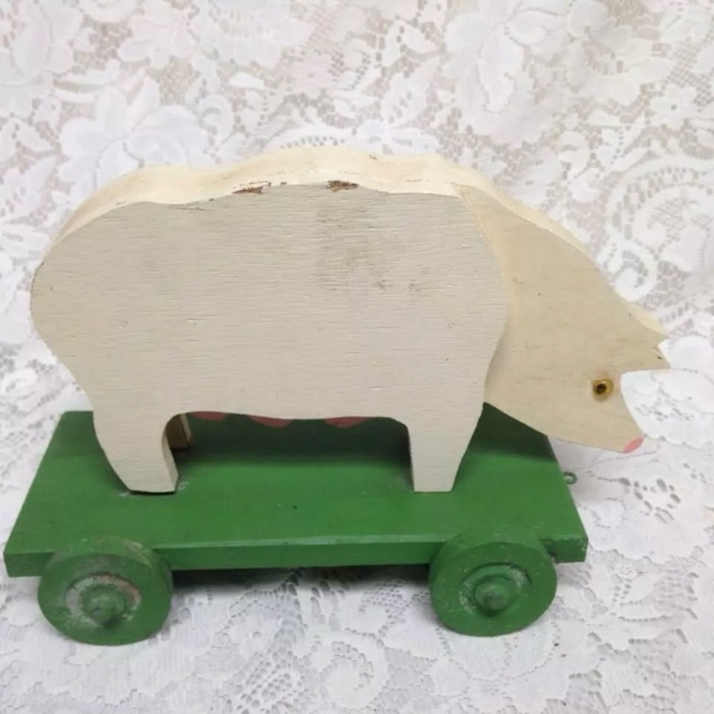 Vintage, Wooden Piggy Pull Toy (pmtb) This is a wonderful pull toy, made of wo