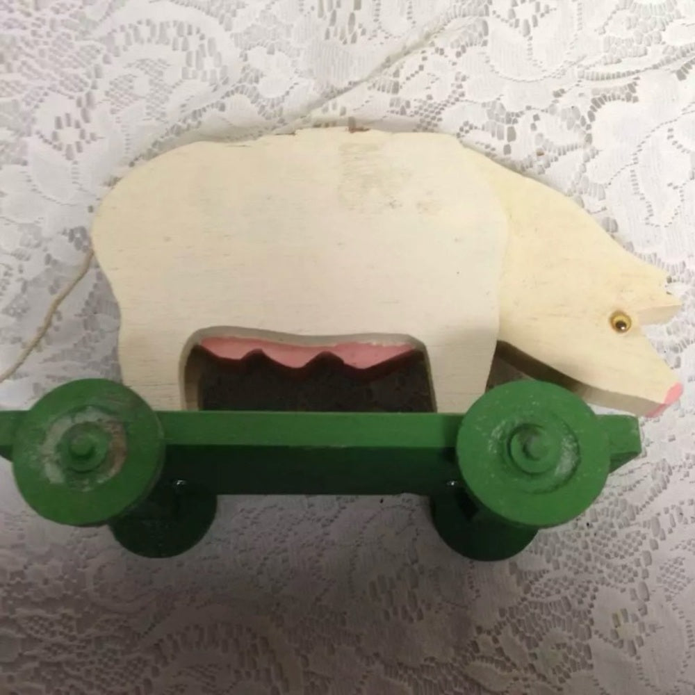 Vintage, Wooden Piggy Pull Toy (pmtb) This is a wonderful pull toy, made of wo