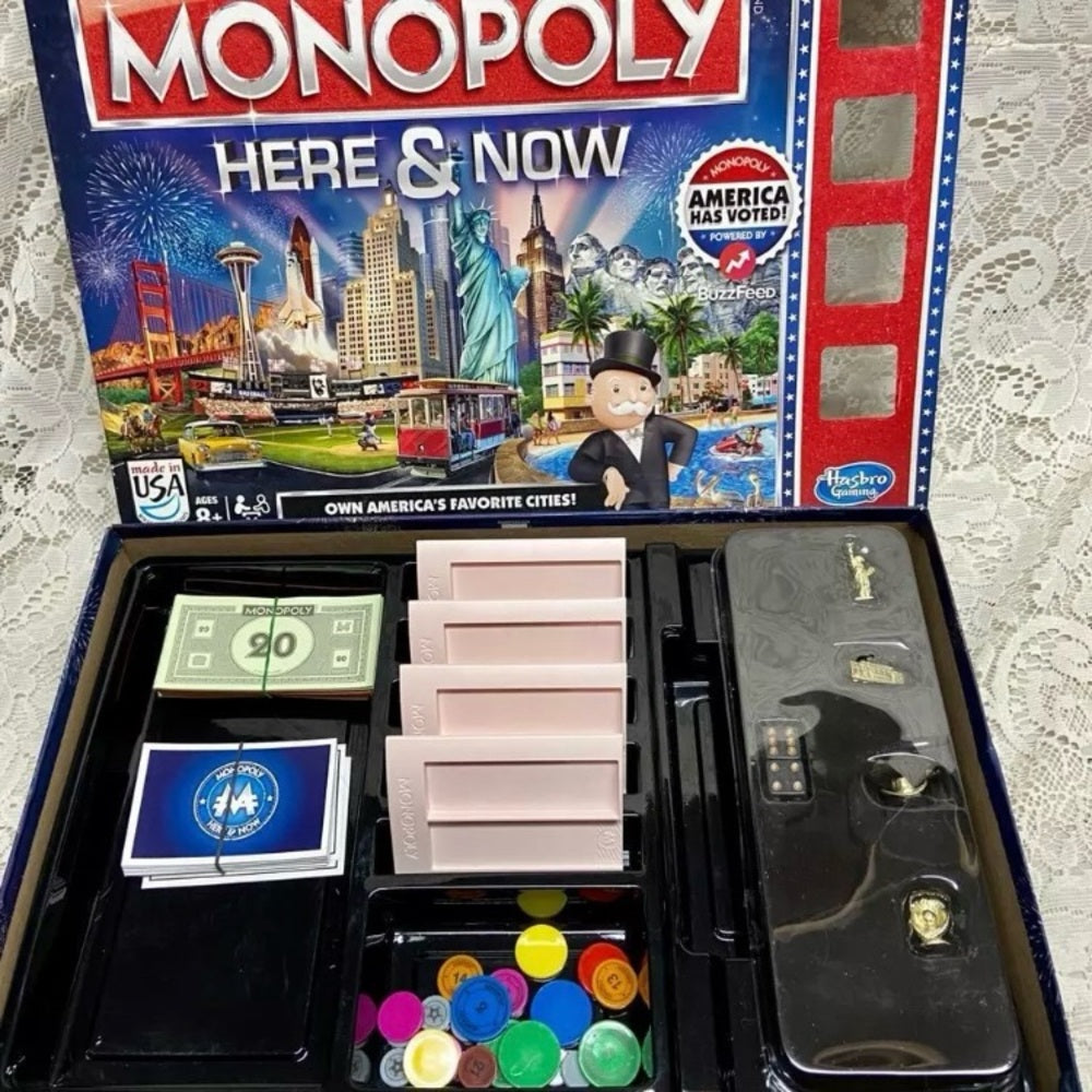 Vintage, Complete Monopoly Here and Now- Board Game - 12in Sq.