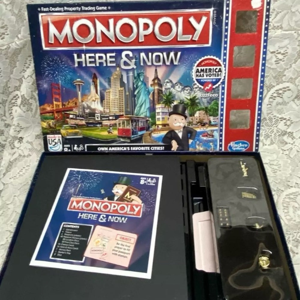 Vintage, Complete Monopoly Here and Now- Board Game - 12in Sq.