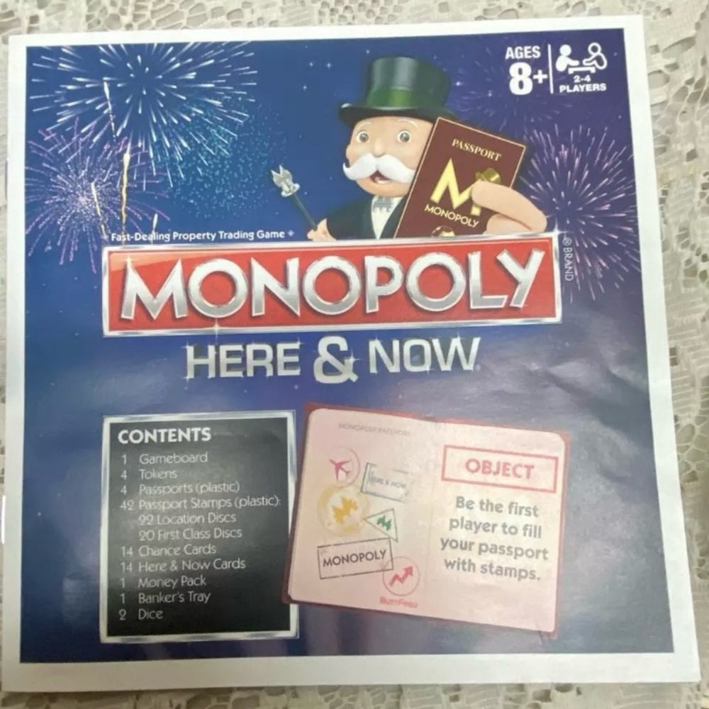 Vintage, Complete Monopoly Here and Now- Board Game - 12in Sq.