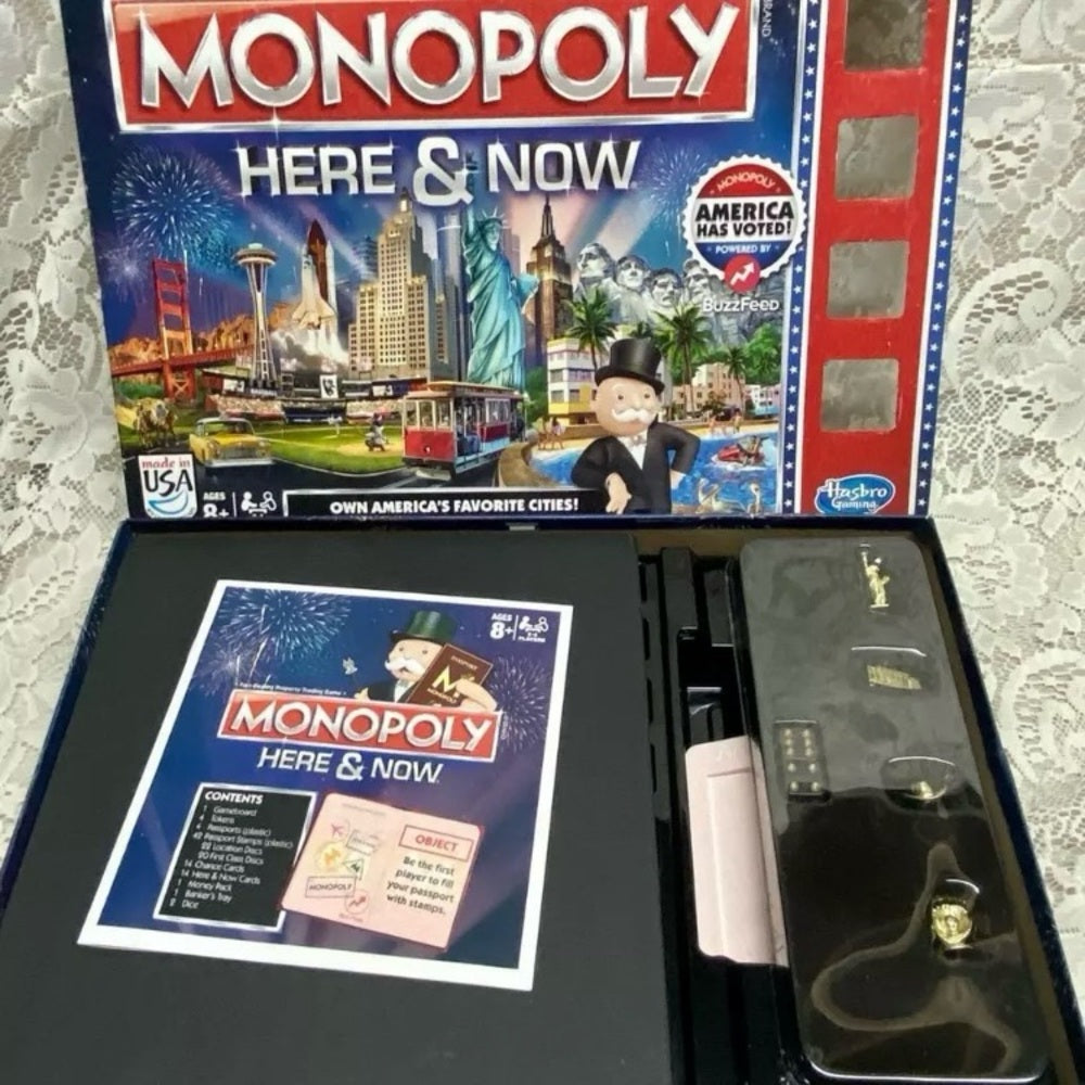 Vintage, Complete Monopoly Here and Now- Board Game - 12in Sq.