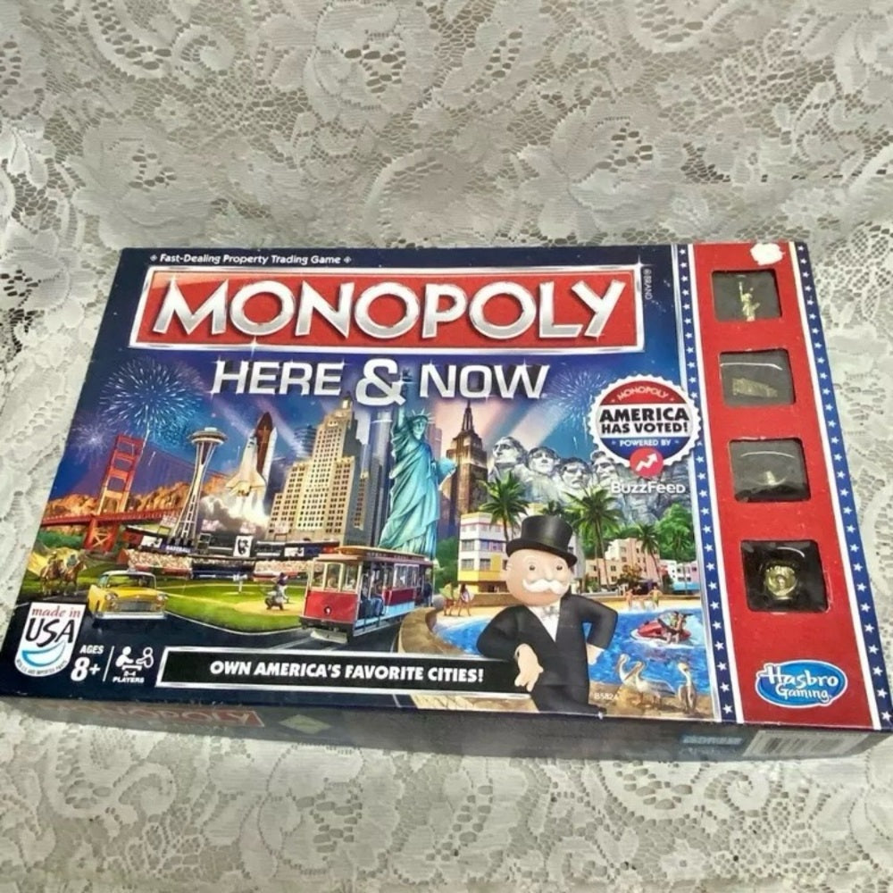 Vintage, Complete Monopoly Here and Now- Board Game - 12in Sq.