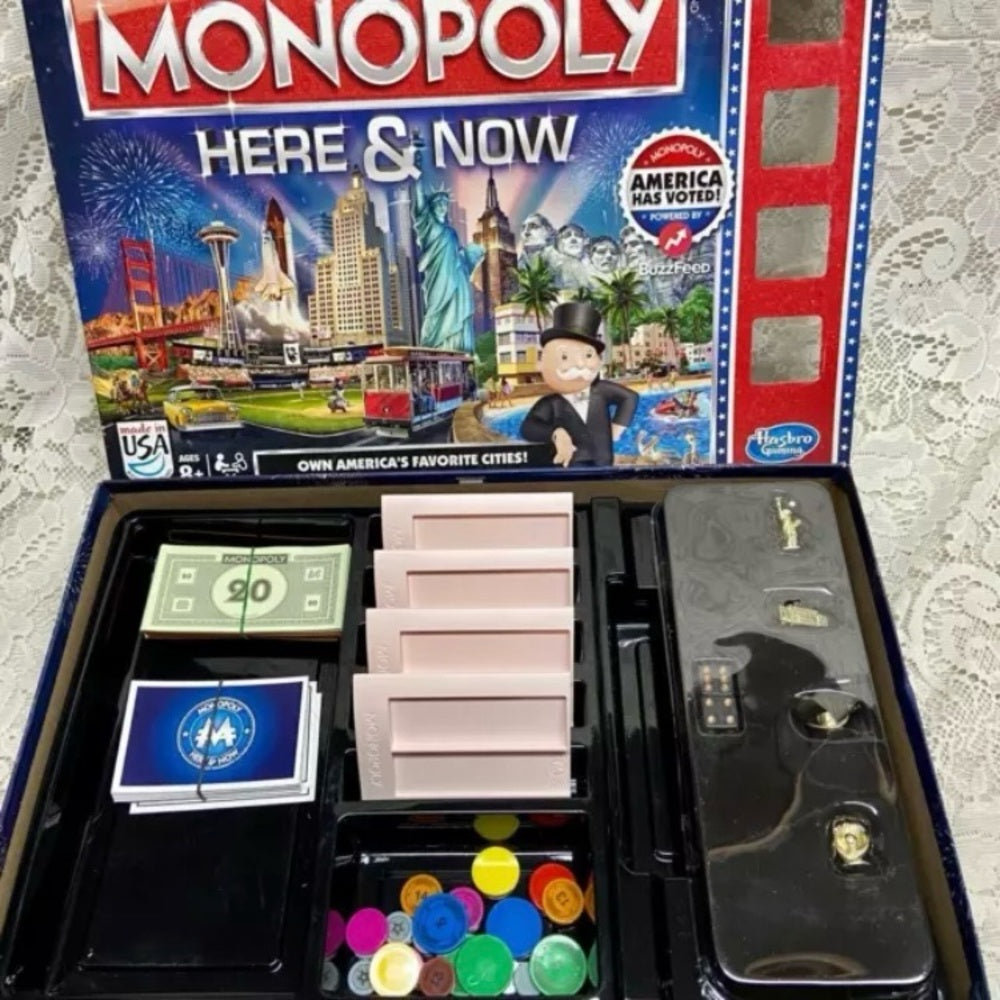 Vintage, Complete Monopoly Here and Now- Board Game - 12in Sq.