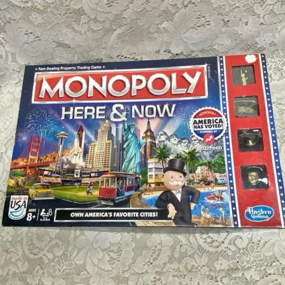Vintage, Complete Monopoly Here and Now- Board Game - 12in Sq.