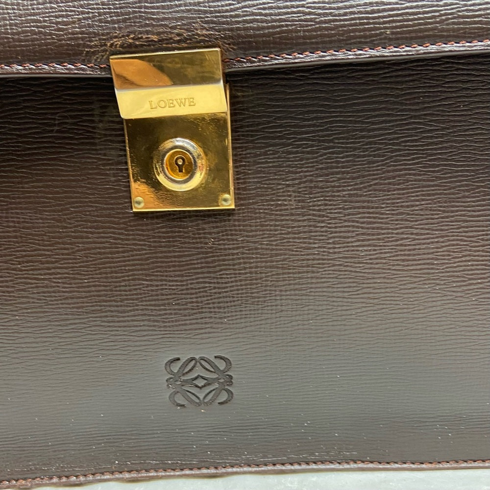 Authentic, Loewe, Uni-sex Brown Leather Double Gusset Briefcase with Orig. Key