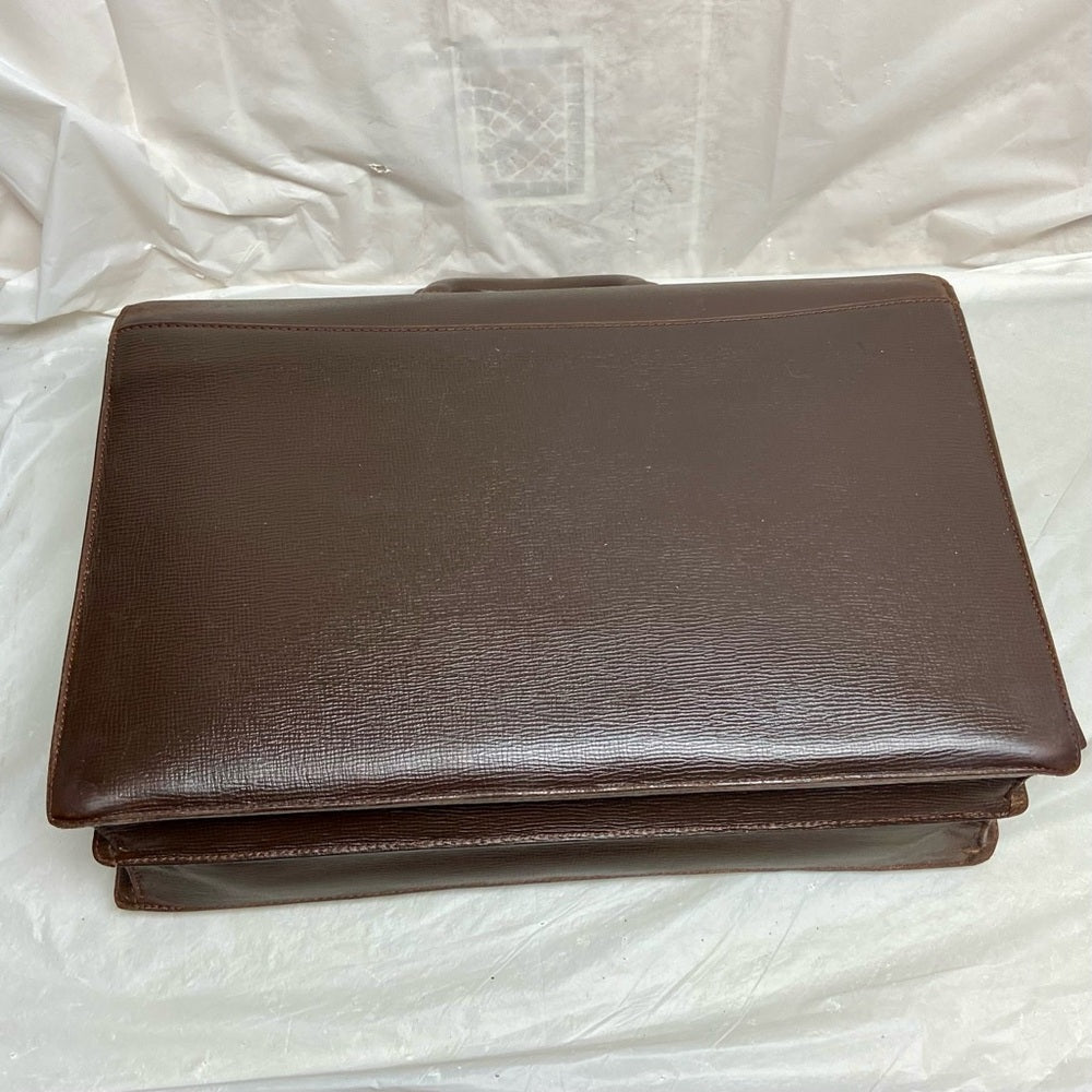 Authentic, Loewe, Uni-sex Brown Leather Double Gusset Briefcase with Orig. Key