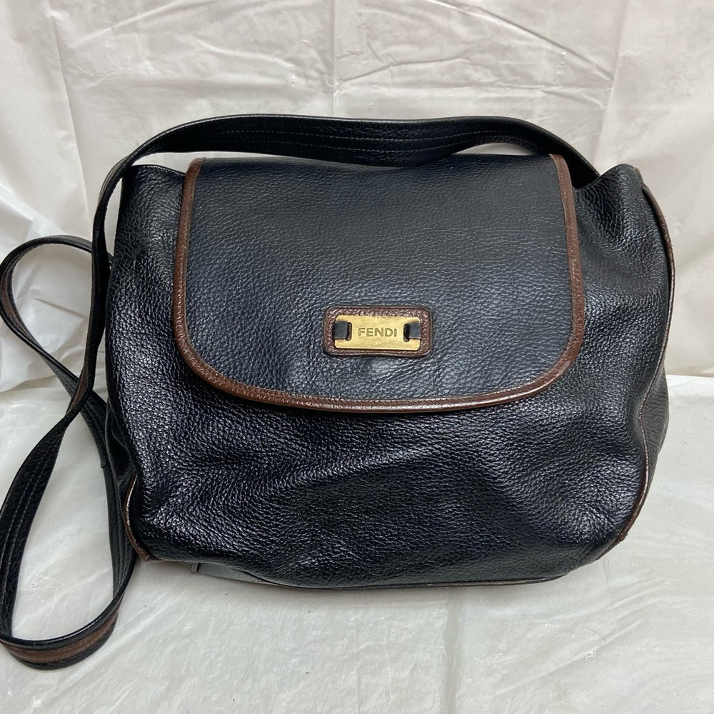 Vintage Fendi Black Leather Crossbody Bag