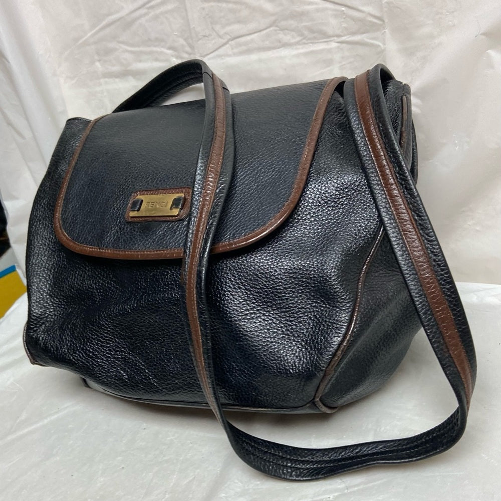 Vintage Fendi Black Leather Crossbody Bag