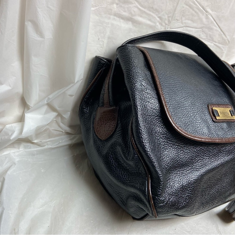 Vintage Fendi Black Leather Crossbody Bag