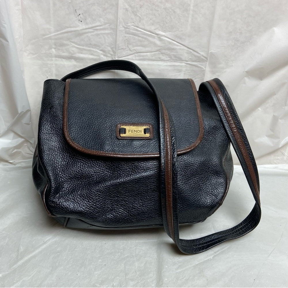 Vintage Fendi Black Leather Crossbody Bag