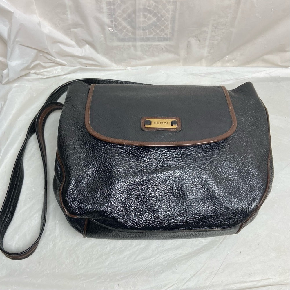 Vintage Fendi Black Leather Crossbody Bag