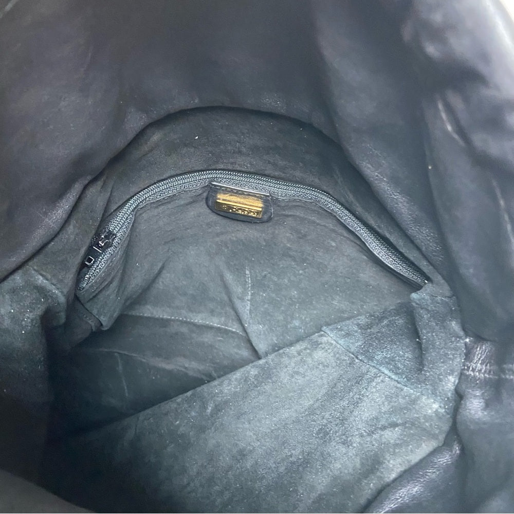 Vintage Gucci Italy Black Leather Drawstring Pouch w/Sherry Line Crossbody Strap