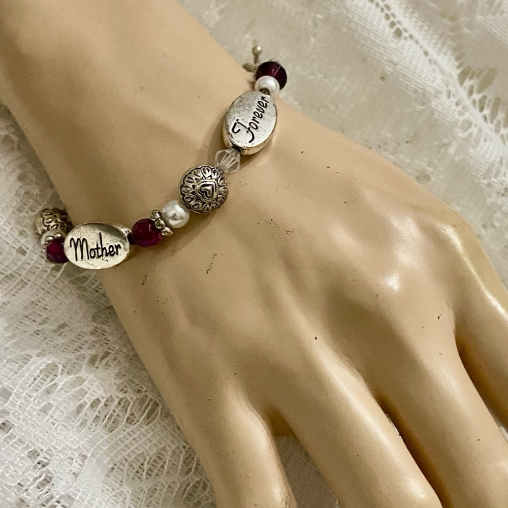 Mother Forever Silver Tone Beaded Bracelet