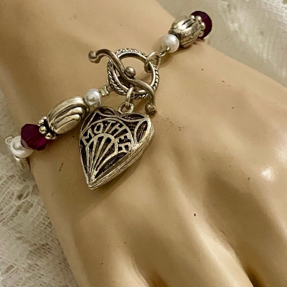 Mother Forever Silver Tone Beaded Bracelet