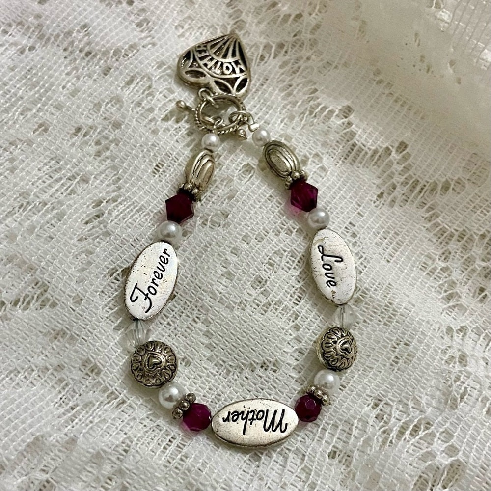 Mother Forever Silver Tone Beaded Bracelet