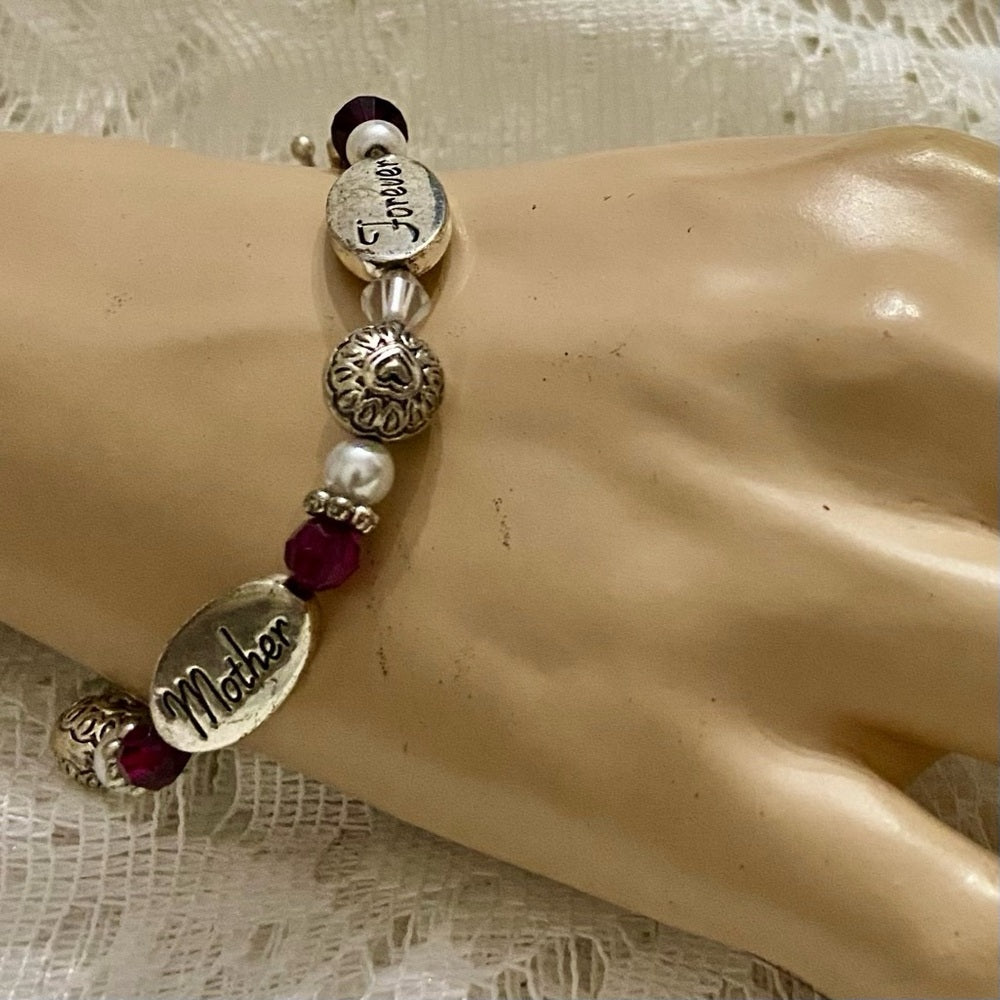 Mother Forever Silver Tone Beaded Bracelet