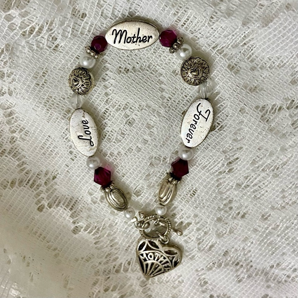 Mother Forever Silver Tone Beaded Bracelet